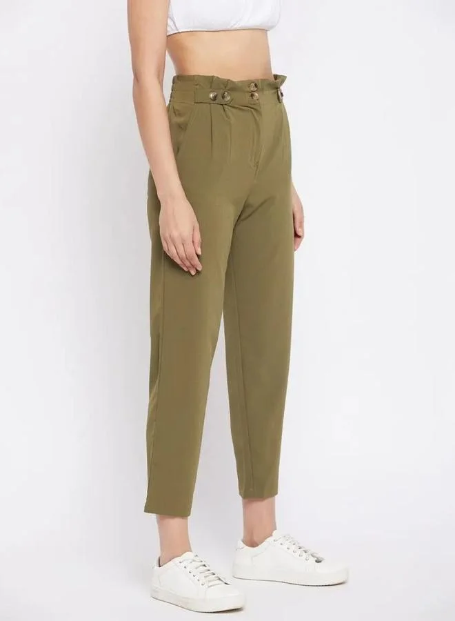 Winered  Women Olive Green Regular Fit Trousers for Women | Best Price UAE